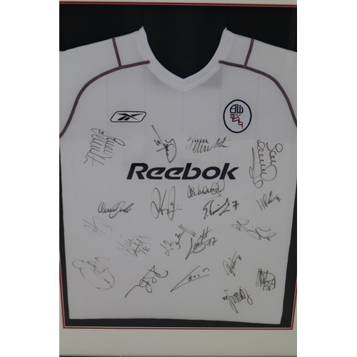 17 - Framed and Glazed Bolton Wanderers Signed Home Shirt approx 41inch x 32inch