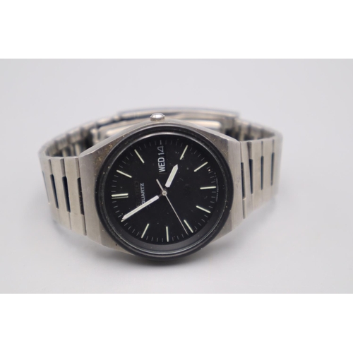 112 - Seiko Black Dial Day Date SQ Watch on Original Strap