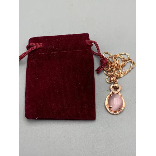 141 - Rose Gold Plated and Jade Pendant on Chain complete with Gift Pouch