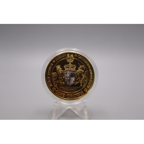 158 - Gold Plated Commemorative One Crown in Case and Coin case