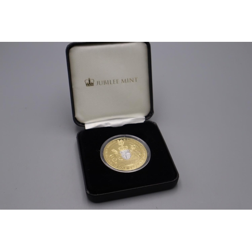 158 - Gold Plated Commemorative One Crown in Case and Coin case