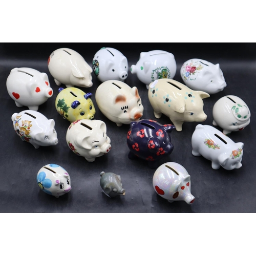 179 - A Collectors Selection of 16 x Ceramic Pigs & Piglets. All but the smallest piggy are money boxes mo... 