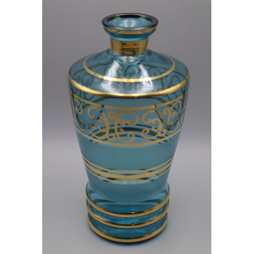 182 - Mid Century Turquoise and Gold Glass Decanter (11