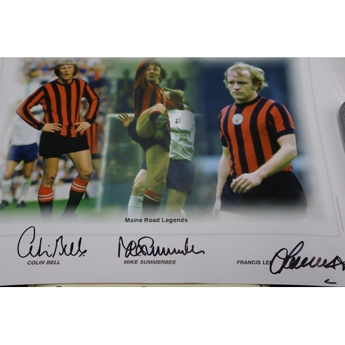 70 - A Manchester City Legends Signed Print Hand Signed By Colin Bell, Mike Summerbee and Francis Lee. Wi... 