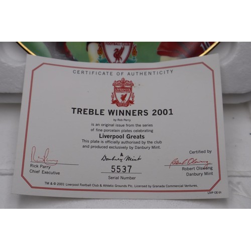 34 - Danbury Mint Liverpool Treble Winners 2001 Porcelain Collectors Plate with Certificate of Authentici... 