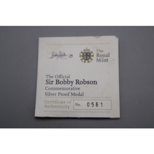 90 - The Royal Mint Bobby Robson Silver Proof Medal with Certificate and Case