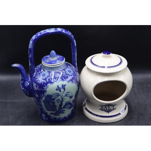 184 - Victorian Pottery Lidded Salt Pot and a Chinese Long Handled Tea Pot (Marks to Base)