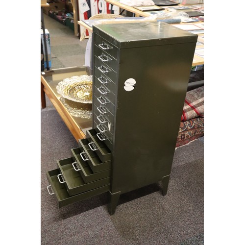 101a - Industrial Vintage Green Metal 15 Drawer Storage Cabinet (39