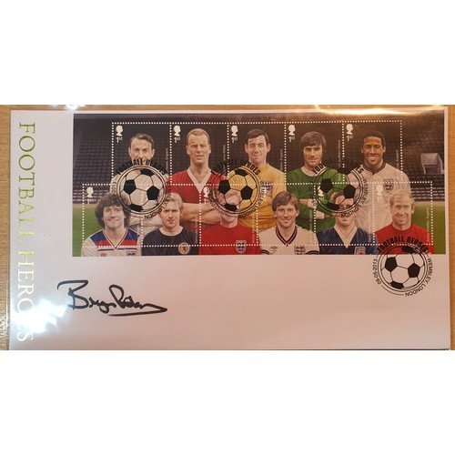 6 - A Buckingham Covers Football Heroes Stamp Set Signed By Bryan Robson OBE