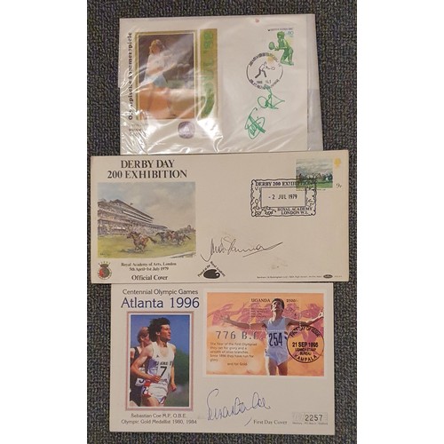 36 - Three Autographed Covers Includes Jockey Mick Shannon, Tennis Star Steffi Graf and Sebastian Coe