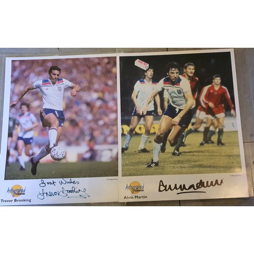 13 - Two Autographed Editions Signed Picture Fact Sheets. Trevor Brooking and Alvin Martin