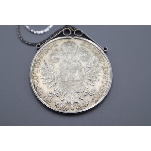 15 - M Theresiad Silver 1780 Crown with Silver chain and Mount