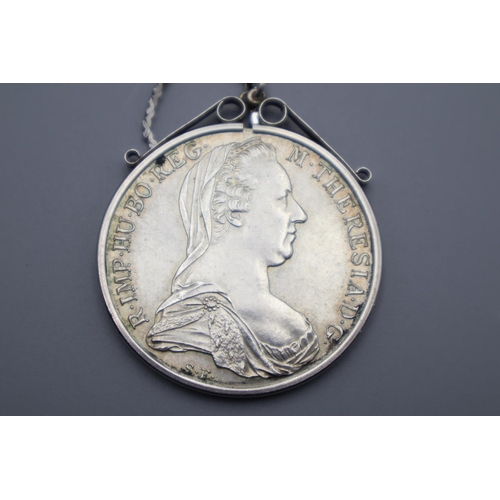 15 - M Theresiad Silver 1780 Crown with Silver chain and Mount