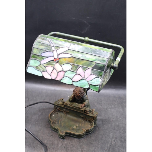 145 - Art Nouveau Desk Lamp with Tiffany Style Shade (working when tested) 14