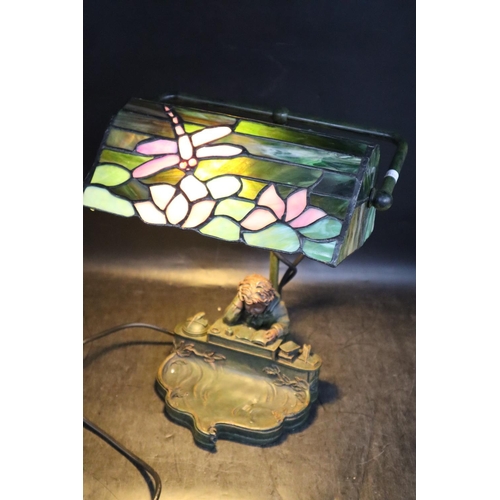 145 - Art Nouveau Desk Lamp with Tiffany Style Shade (working when tested) 14