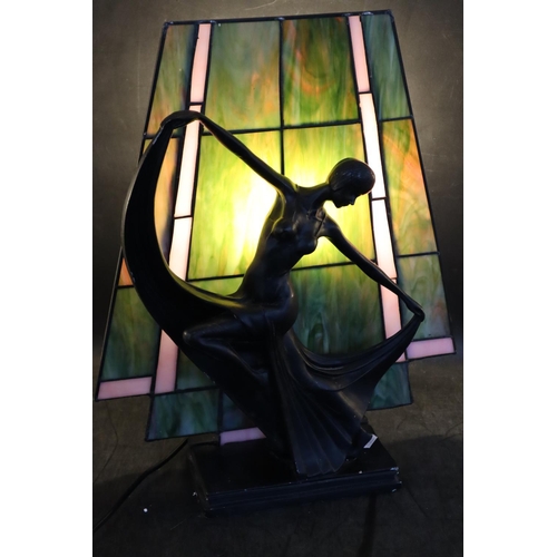 146 - Art Nouveau Table Lamp Depicting Dancing Lady with Tiffany Style Shade (working when tested) 18