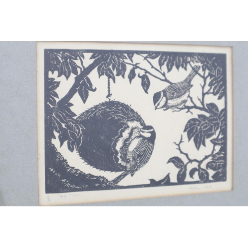 162 - Katherine White (Preston 1922 to 1987)Limited Edition (2/25) Lino Print entitled Blue Tits (13