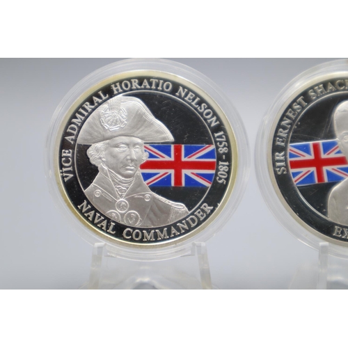 91 - Two The Greatest Britons Silver Plated Coins Depicting Sir Ernest Shackleton (1874-1922) and Vice Ad... 