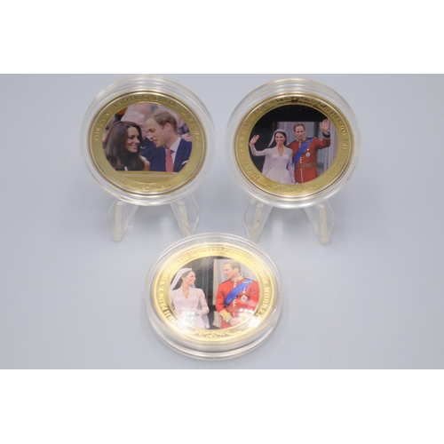 98 - Three William and Kate Gold Plated 1$ Picture Coins