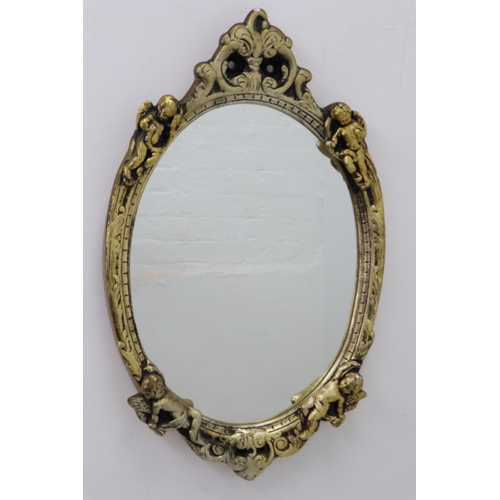 184 - Oval Gold Plaster Moulded Mirror with Cherubs