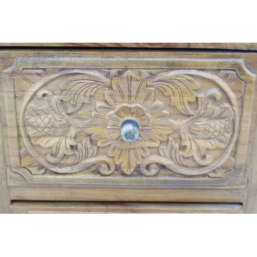 207 - Intricately Carved Hardwood Four drawer Brass Handled chest 29.5