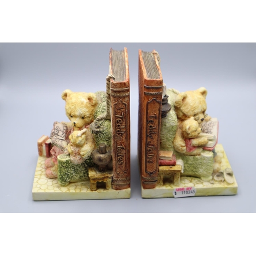 220 - Pair of Teddy Tales hand painted ceramic book ends