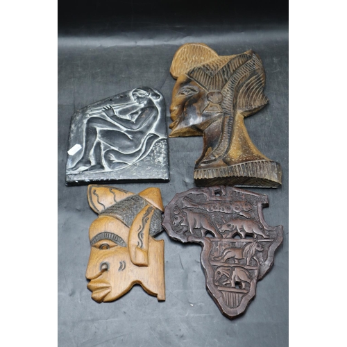 228 - Selection of Hand Carved Tribal Plaques (4)