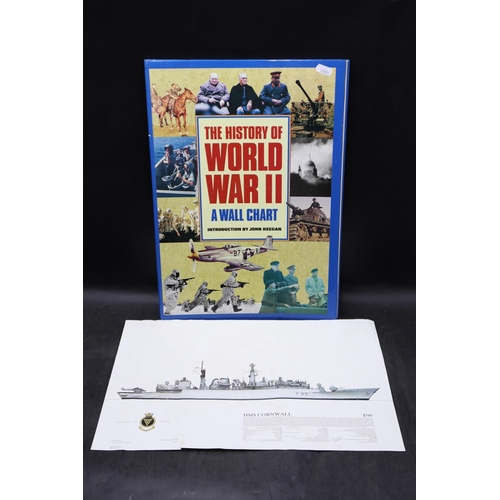 233 - The History of WWII on A wall Chart with a Picture of HMS Cornwall