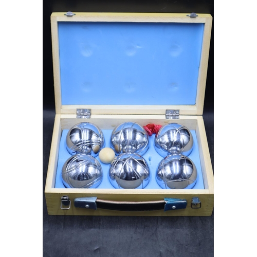 239 - Set of 6 Traditional French Boules complete with Jack and Marker complete in Original Wooden Box