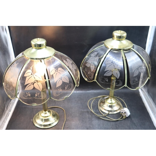 369 - Matching Pair of Brass and Glass Column Table Lamps (Height 19