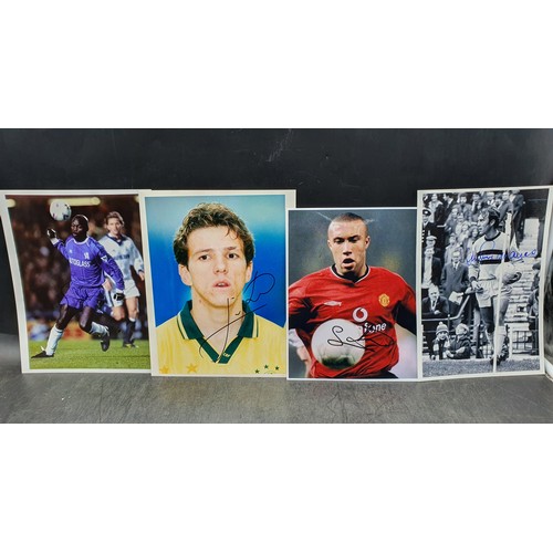 42 - Four Autographed Photos, Footballers Mikel Silvestre, Juninho ( Brazil) , George Weah and Another Un... 