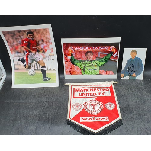 48 - Three Autographed Photos and a Manchester United Pennant ( Red Devils) Photos Signed by Manchester U... 