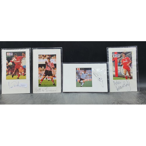 49 - Four Signed Photo Post Cards . Ian Rush, Peter Beardsley, Matt Le Tissier and Steve Bull