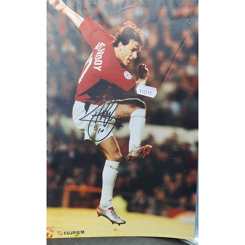 51 - Five Autographed Photos (approx a4) Peter Schmeichel , Michael Owen(with COA), Zola (with COA) Tony ... 