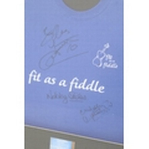 78 - Nobby Stiles Signed Fit as a Fiddle Charity Shirt with two unidentified Signatures in Framed and Gla... 