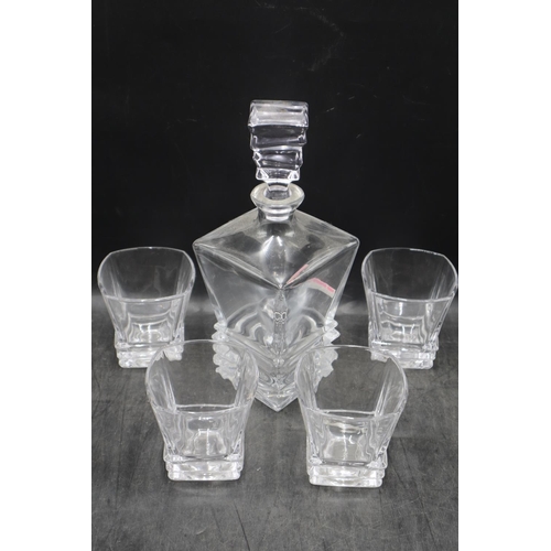 156 - Heavy Crystal Whiskey Decanter with Matching Set of 4 Glasses