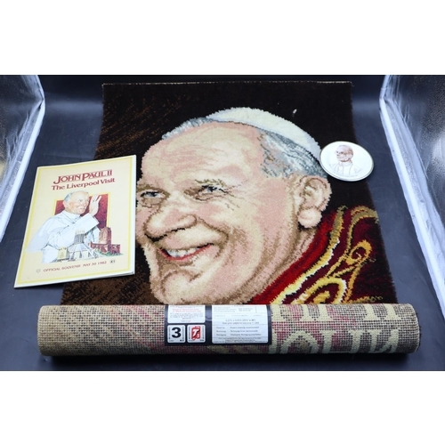 280 - John Paul II Rug and Liverpool Visit Souvenir and a Pope Pius XII Pin Dish