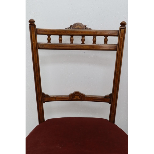 367 - Pair of Edwardian Inlaid Occasional Chairs with Velour Seating