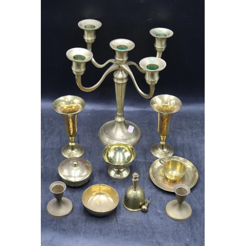 242 - Mixed Selection of Brassware including Candelabra, Cup and Saucer, Trumpet Vases and More