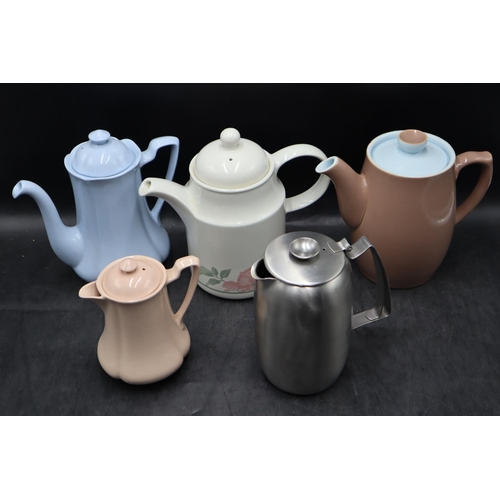 245 - Selection of 5 Coffee Pots including Staffordshire, Old Hall, Langley, Johnson Bros and More