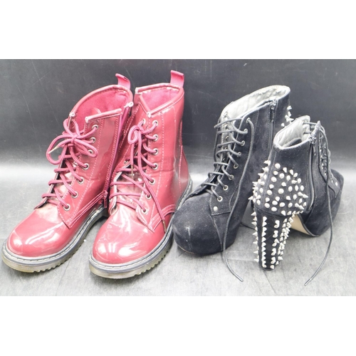 409 - Pair of Size 5 London Doc Martin Style Boots and a Pair of Size 4 Studded High Heel Shoes