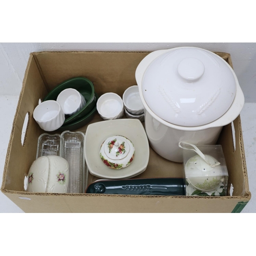 443 - Collection Ceramics and Glassware to include Bread Bin, Garlic Bread Holders and More