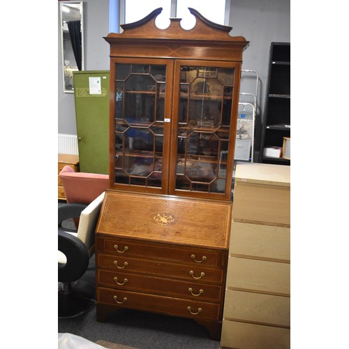 359 - Bureau Bookcase with Twin Glass Doors and 4 Drawers (87