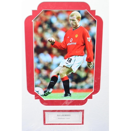 455 - Four Framed Photographs of Footballers Includes Eric Cantona, Bryan Robson Peter Bonetti and Paul Sc... 