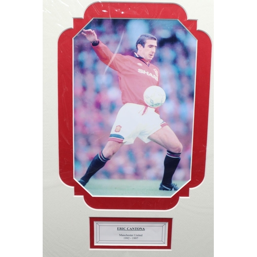 455 - Four Framed Photographs of Footballers Includes Eric Cantona, Bryan Robson Peter Bonetti and Paul Sc... 