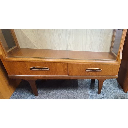 3 - Mid Century Teak Display Cabinet With Two Drawers. 41 Inches Tall, 36