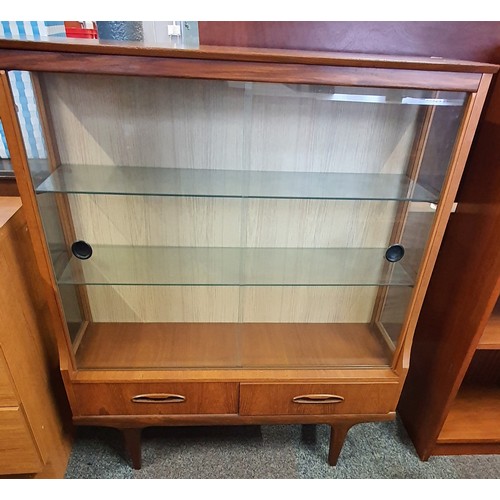 3 - Mid Century Teak Display Cabinet With Two Drawers. 41 Inches Tall, 36