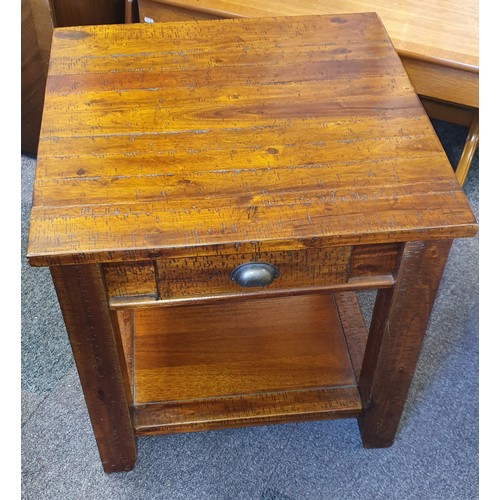 48 - A Red Wood Side Table With Drawer . Measures 24 Inches x 24