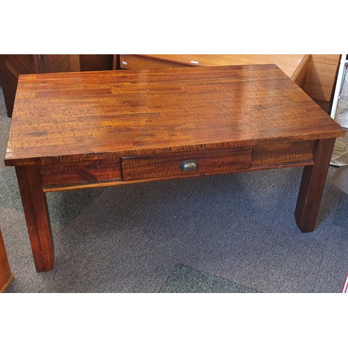 49 - A Large Red Wood Coffee Table With Two Drawers Measures 45 Inches x 27