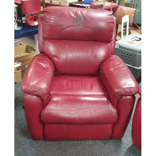 54 - Red Leather Suite, 1 Electric Recliner Armchair and A 3 seater Settee With Electric Recliner at each... 